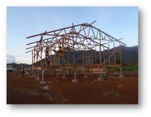 Prefab trusses assembled on site onto prefab wall frames